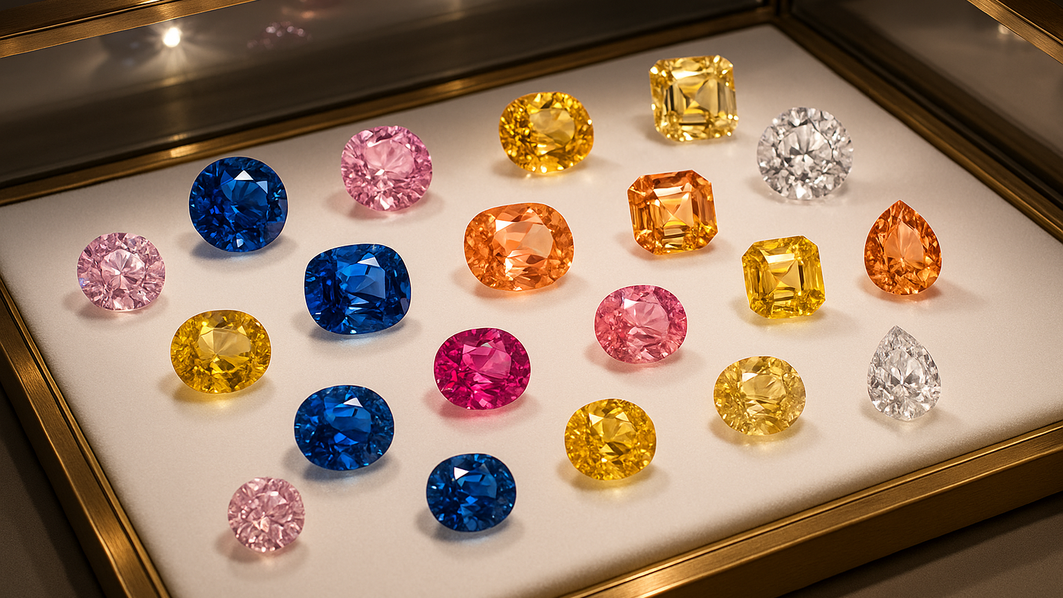 colorer sapphires in table with exquisite cutting and showcase