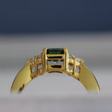 Green Sapphire Ring, Emerald Cut 14K Yellow Gold - STRAGEMS & JEWELS