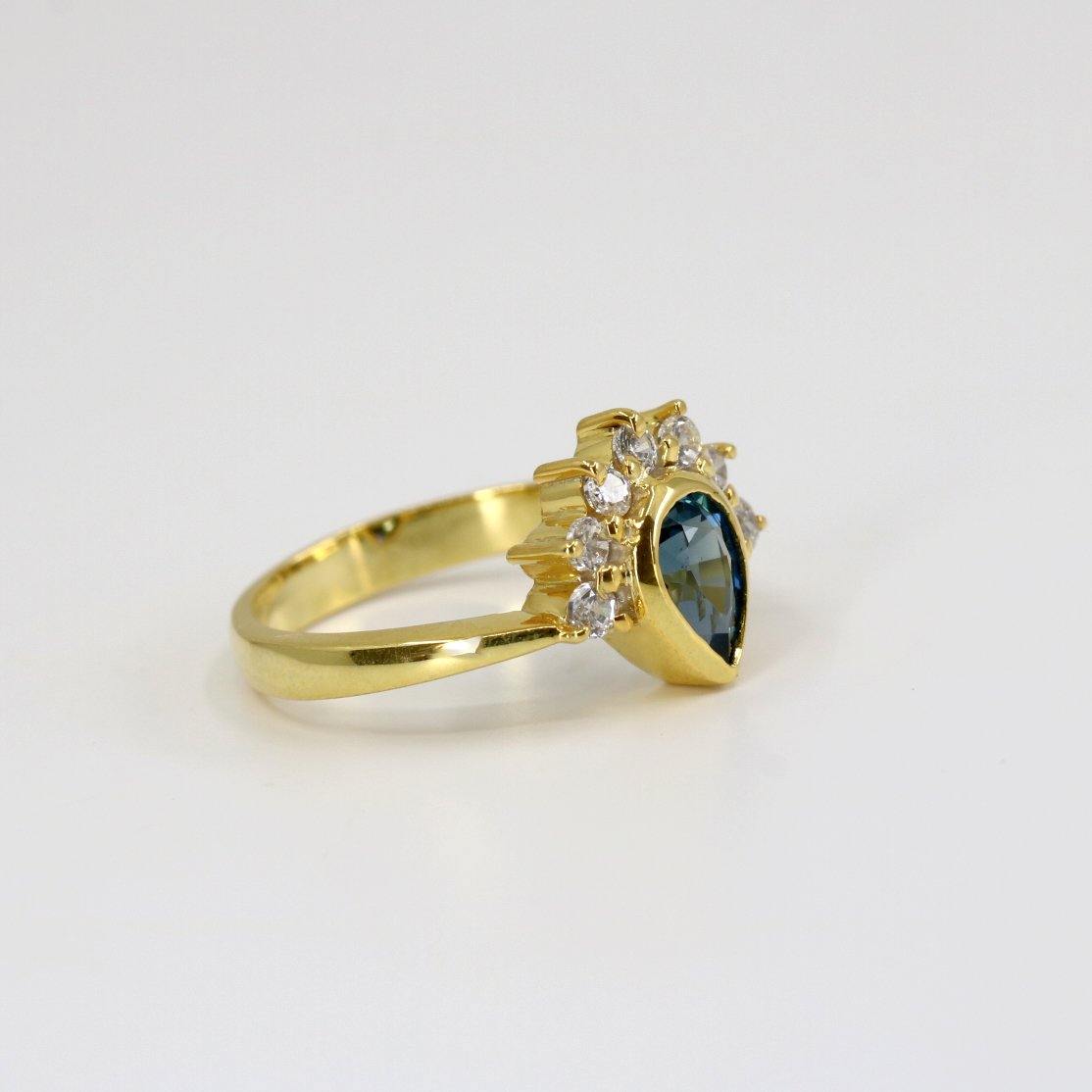 Teal Sapphire Ring, Pear Cut 14K Yellow Gold - STRAGEMS & JEWELS