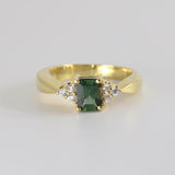 Green Sapphire Ring, Emerald Cut 14K Yellow Gold - STRAGEMS & JEWELS