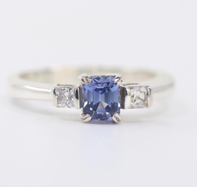 Ceylon Purple Sapphire Ring, Three Stone Silver Ring - STRAGEMS & JEWELS