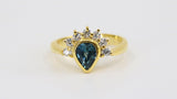 Teal Sapphire Ring, Pear Cut 14K Yellow Gold - STRAGEMS & JEWELS