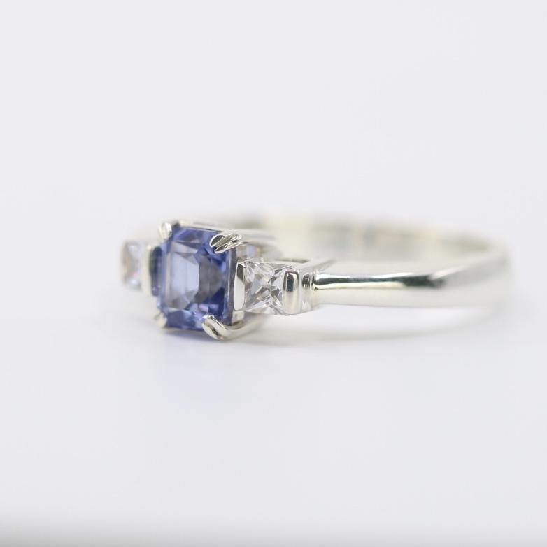 Ceylon Purple Sapphire Ring, Three Stone Silver Ring - STRAGEMS & JEWELS