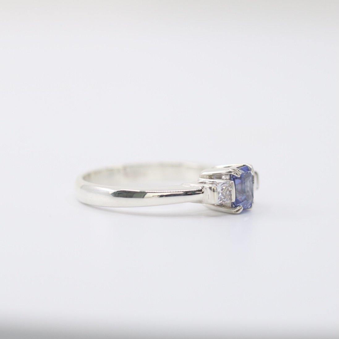 Ceylon Purple Sapphire Ring, Three Stone Silver Ring - STRAGEMS & JEWELS