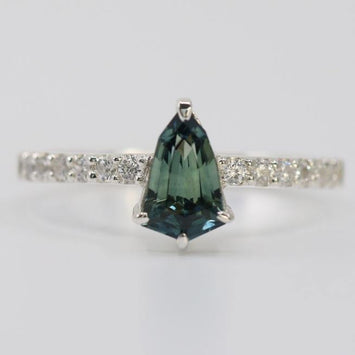 Teal Sapphire Ring, Shield Cut Silver Ring - STRAGEMS & JEWELS