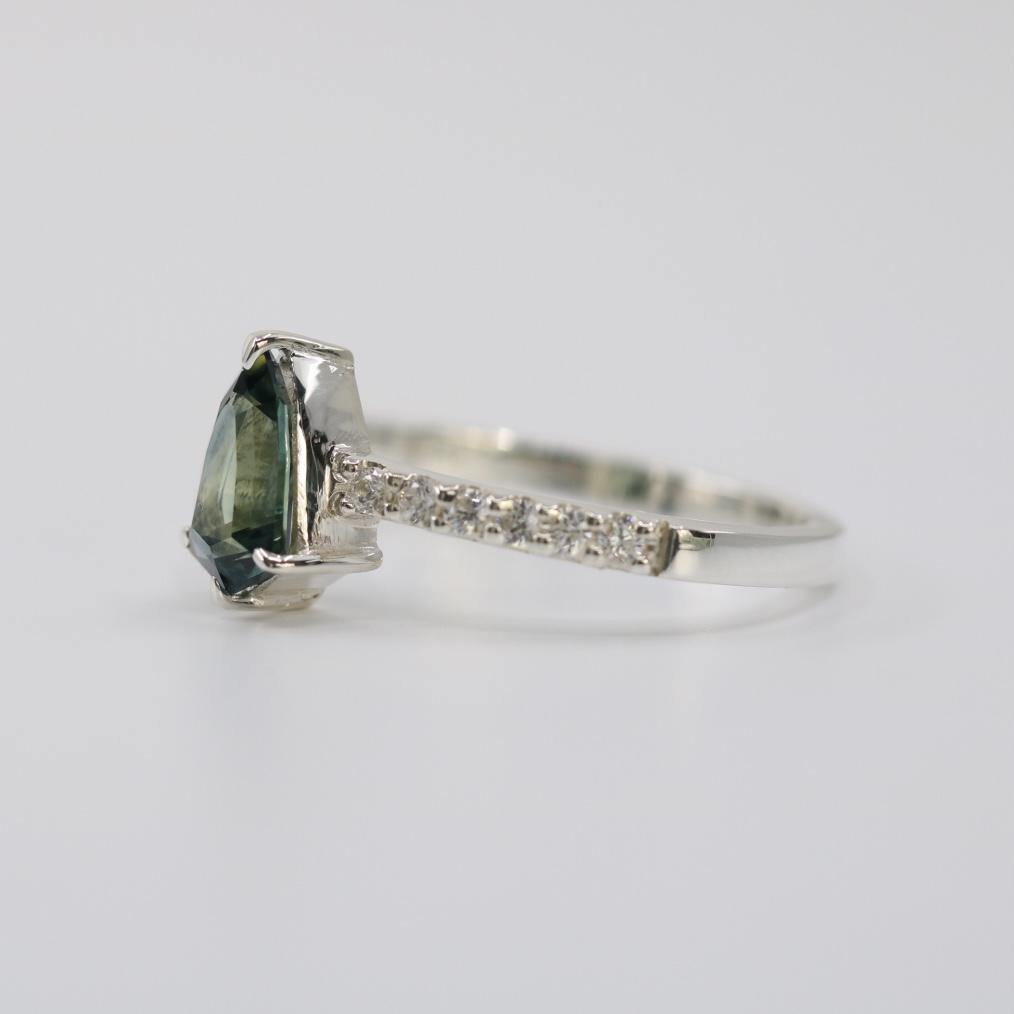 Teal Sapphire Ring, Shield Cut Silver Ring - STRAGEMS & JEWELS