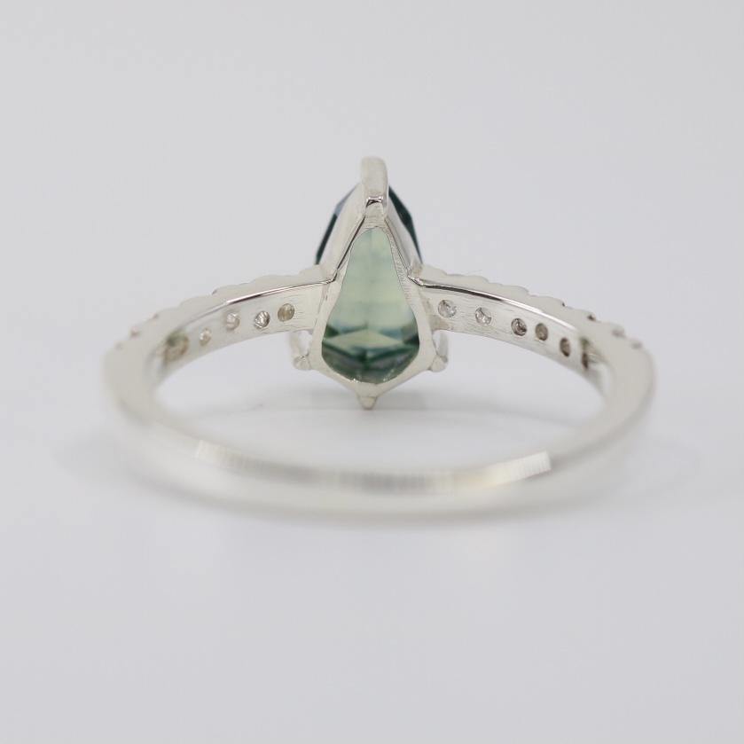 Teal Sapphire Ring, Shield Cut Silver Ring - STRAGEMS & JEWELS