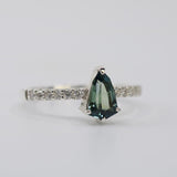 Teal Sapphire Ring, Shield Cut Silver Ring - STRAGEMS & JEWELS