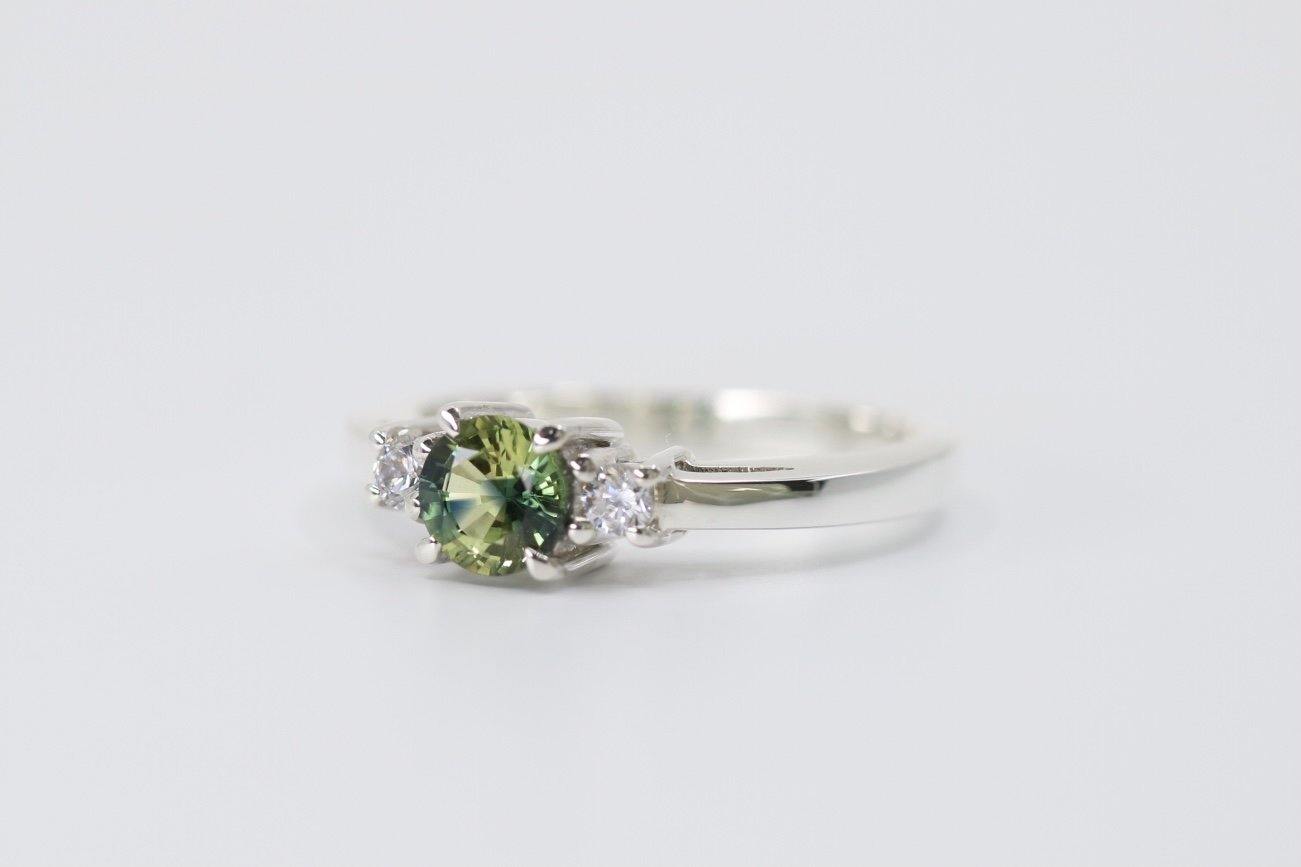 Parti Sapphire Ring, Round Shape Silver Ring - STRAGEMS & JEWELS