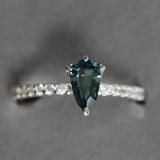 Teal Sapphire Ring, Shield Cut Silver Ring - STRAGEMS & JEWELS