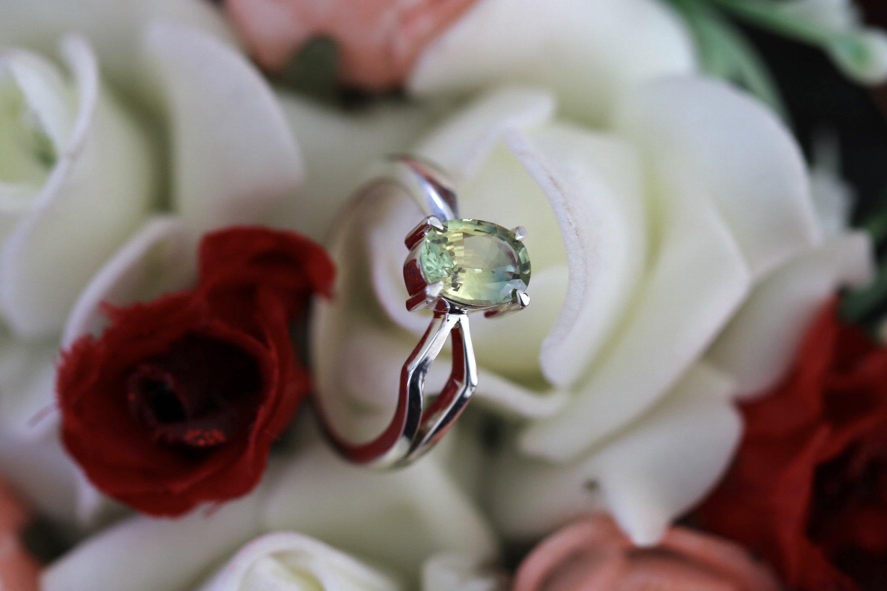 Parti Sapphire Solitaire Ring, Oval Shape Silver Ring - STRAGEMS & JEWELS