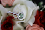 Green Sapphire Halo Ring, Round Shape Silver Ring - STRAGEMS & JEWELS