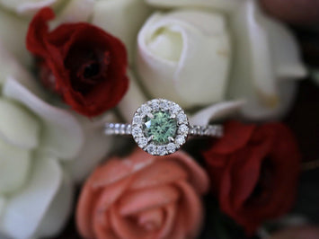 Green Sapphire Halo Ring, Round Shape Silver Ring - STRAGEMS & JEWELS